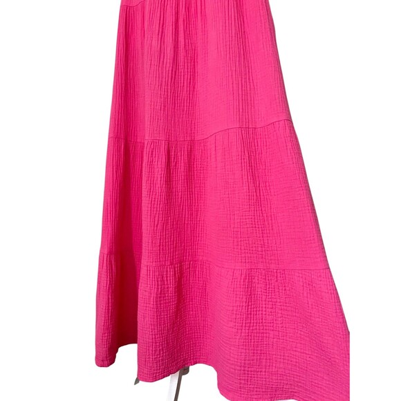 4Our Dreamers Gauzy Cotton Tiered Maxi Dress Sz L Hot Pink Boho Beach Feminine - Picture 5 of 10